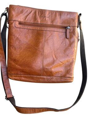 Jack Georges Crossbody Bag Cognac Leather  Adjustable Strap And Zipper Pocket